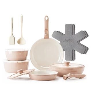 Nonstick Pink Ceramic Rock Cookware Set Handle Removable