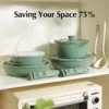Nonstick Ceramic Rock Cookware Set Handle Removable Green