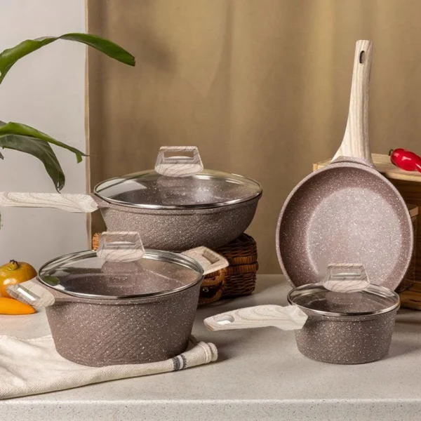 Nonstick Pan Cookware Set PFOA Free Non-Stick Coating Milk Pan Frying Pan with Lid Suitable for All Stove