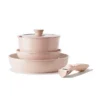 Nonstick Pink Ceramic Rock Cookware Set Handle Removable